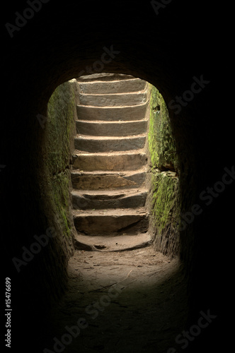 stairs on a cave opening