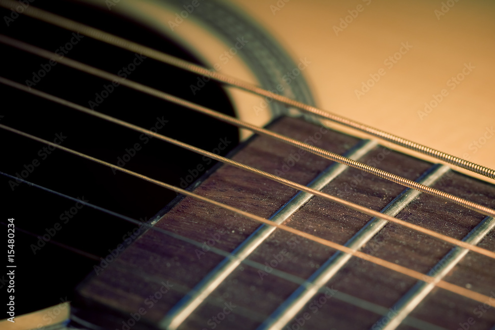 An acoustic guitar close up An acoustic guitar close up
