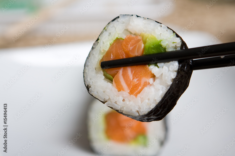 Plate of fresh salmon japanese sushi Plate of fresh salmon japanese sushi