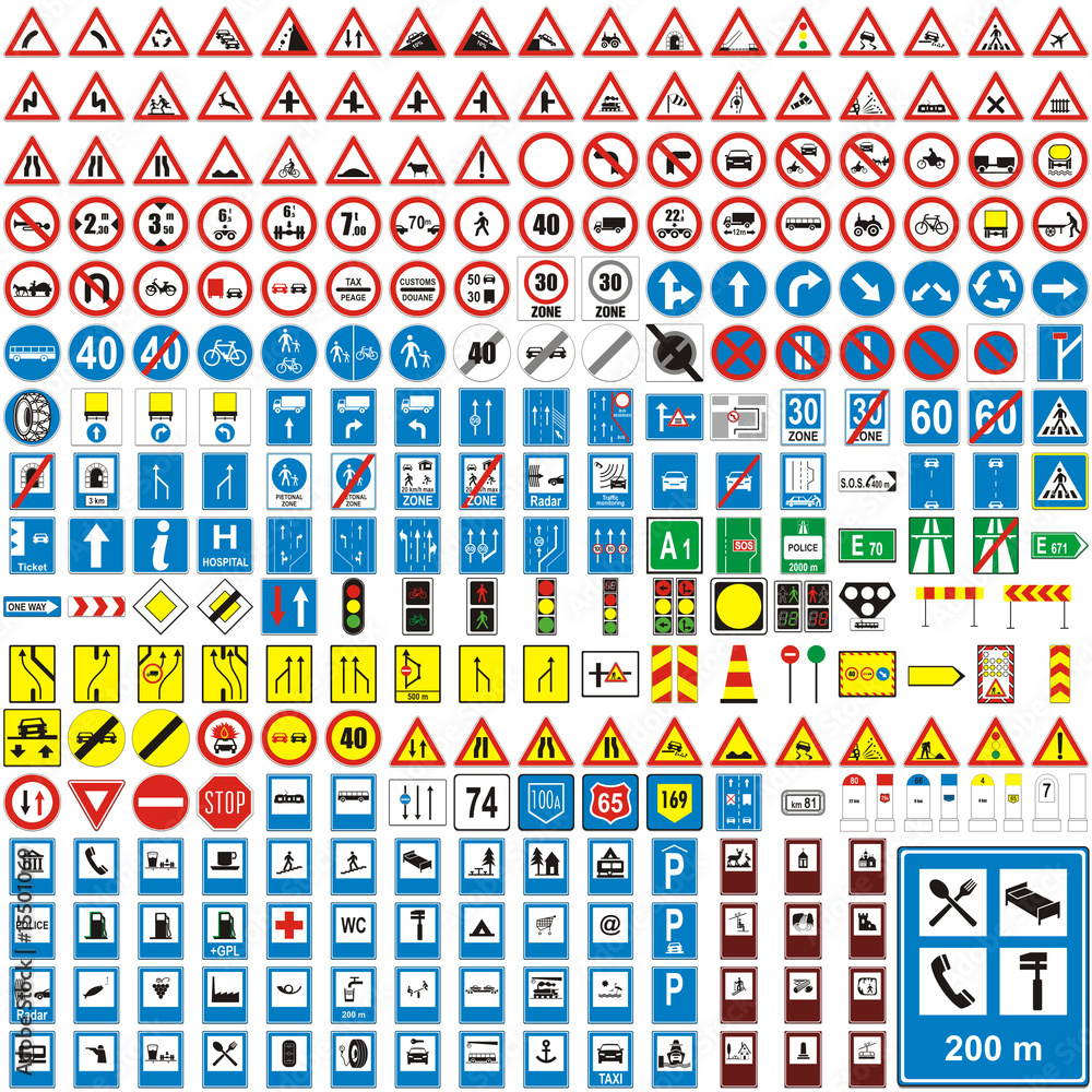 three hundread vector detailed european traffic signs Stock Vector