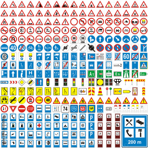 Obraz na płótnie three hundread vector detailed european traffic signs