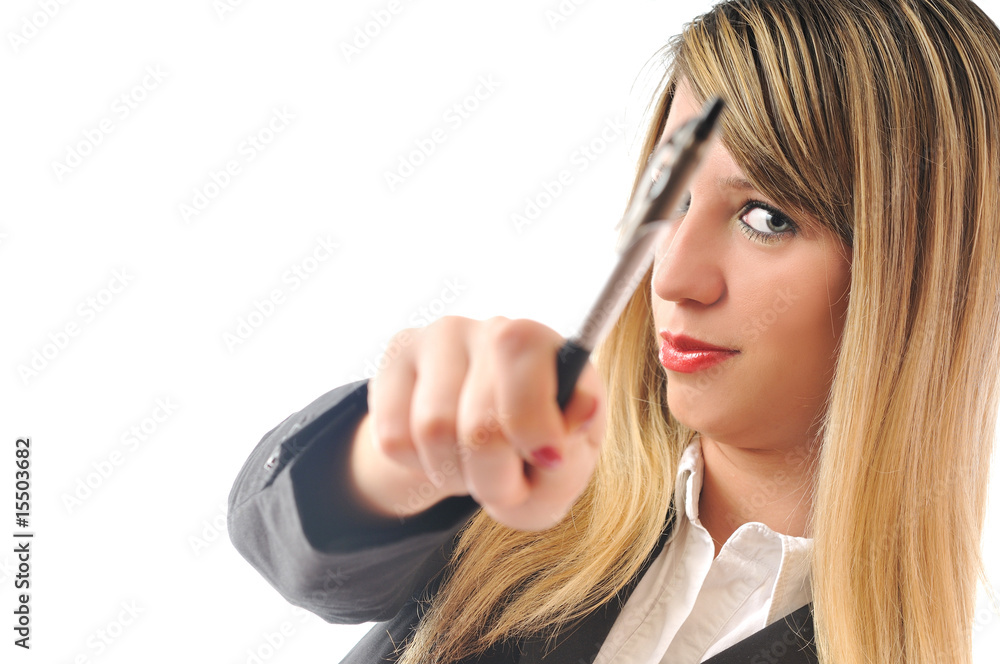 one young business woman with pen one young business woman with pen