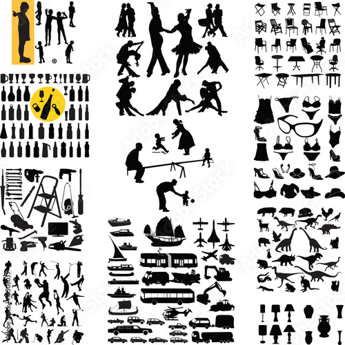 Set of mix silhouette vector