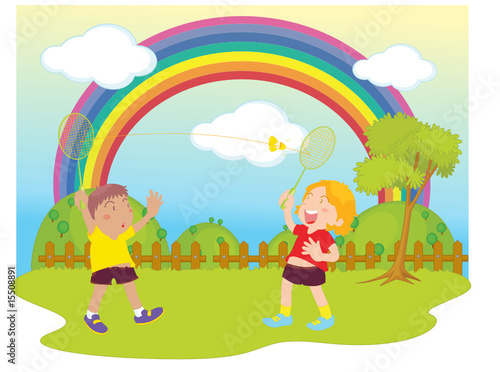 kids playing badminton