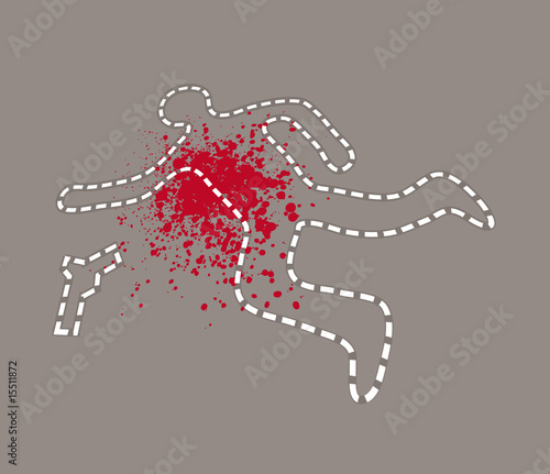 Man silhouette on the ground with white chalk and blood