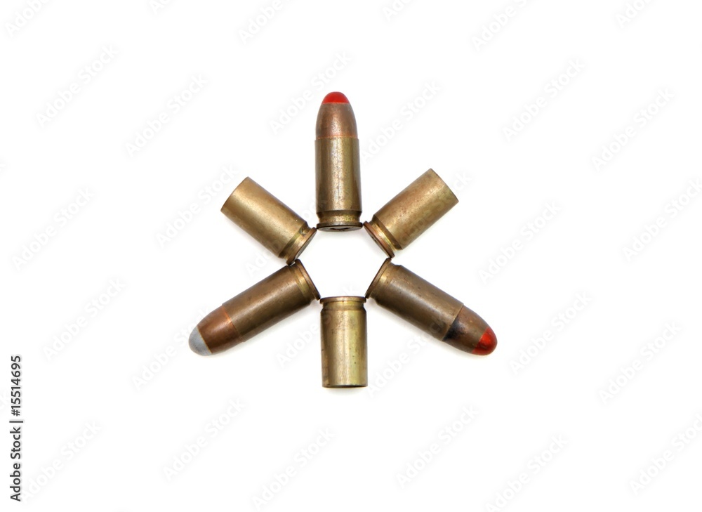 Star made of 9mm Parabellum cartridges and spent cases isolated