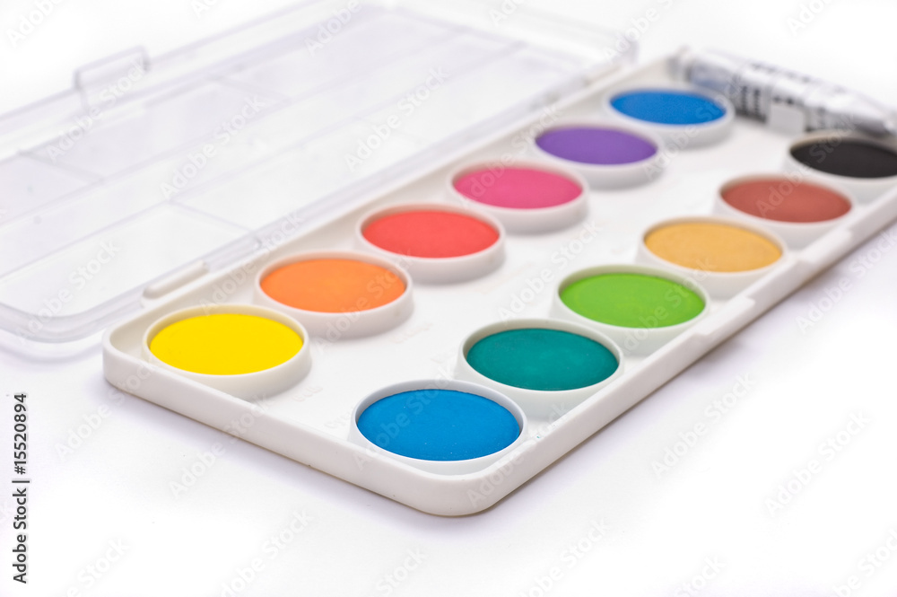 A box full of colorful gouache A box full of colorful gouache