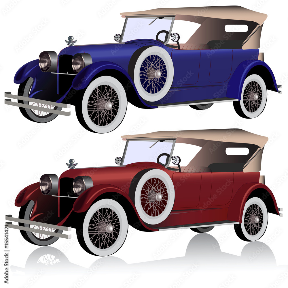 Vector illustration of blue and red retro cars