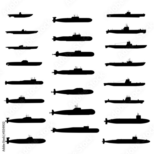 Vector silhouettes of russian and american submarines