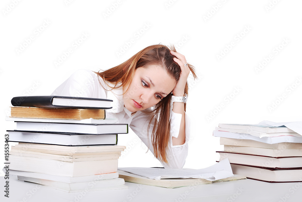 Worried expression on female student's face Worried expression on female student's face