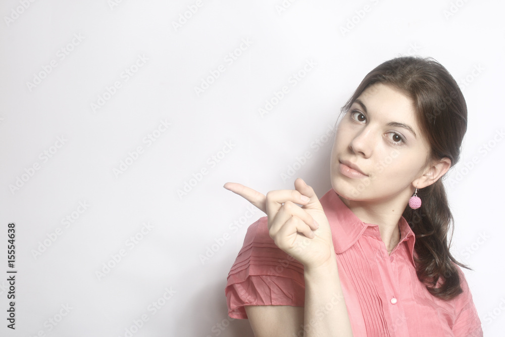Portrait of the girl, showing a finger. Portrait of the girl, showing a finger.