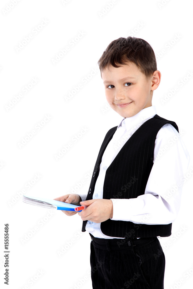 schoolboy with book and pen isolated on white schoolboy with book and pen isolated on white