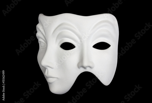 Double face white mask isolated over black