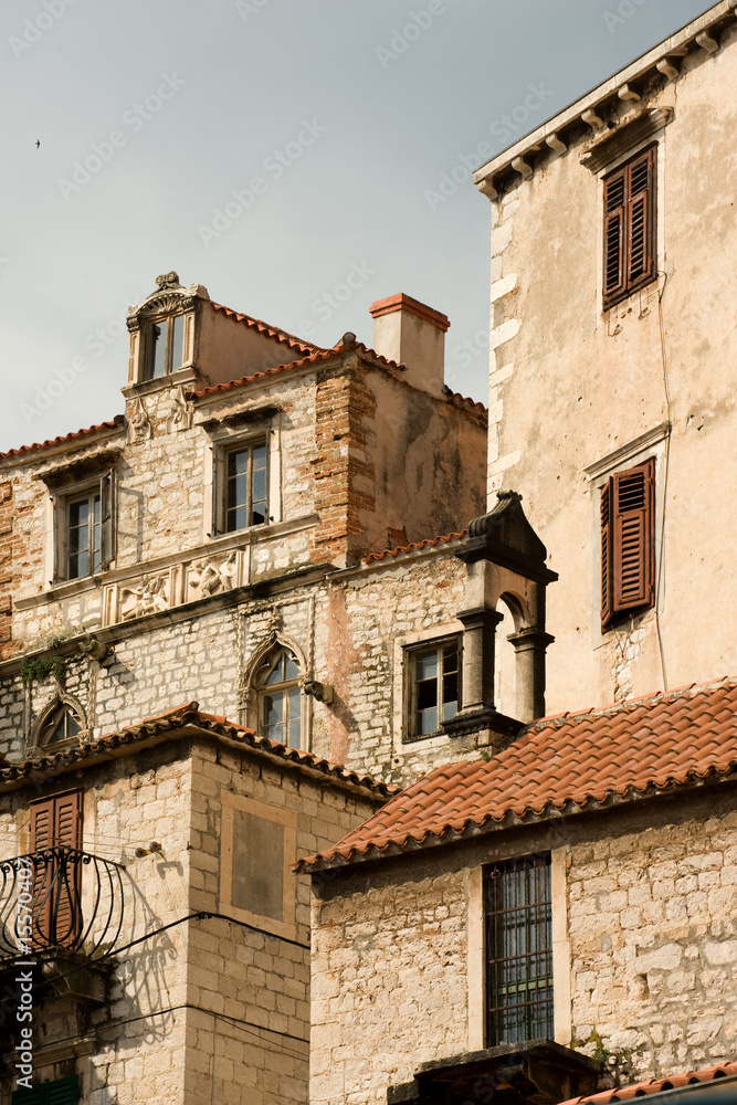 Terrace of old houses in historic Sibenik, Croatia