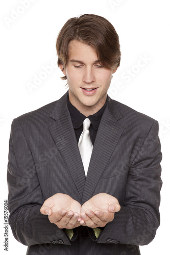 man - cupped hands