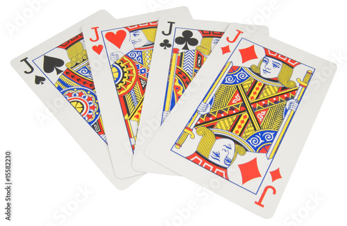 four jack playing cards isolated on white background