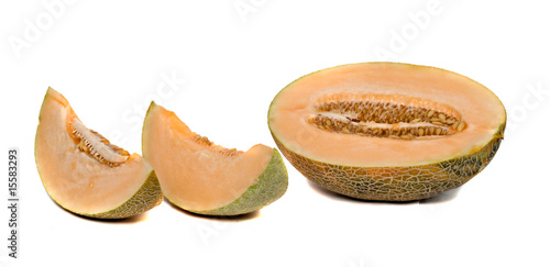 Melon section and segments  isolated on white background photo