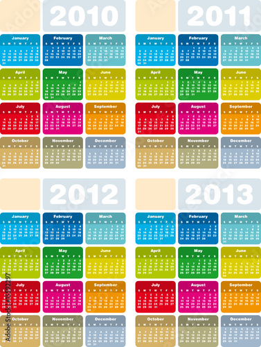Colorful Calendars for years 2010, 2011, 2012 and 2013
