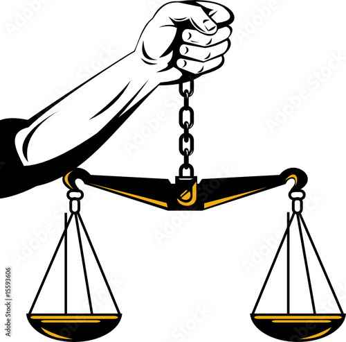 Hand of justice holding up weighing scales