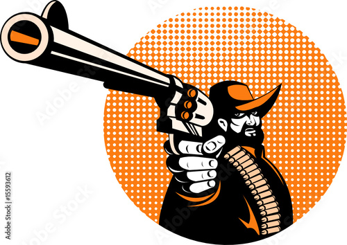 Cowboy bandit pointing a gun at  you