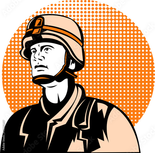 American soldier looking up