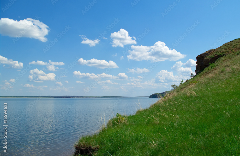 landscape with rock over lake