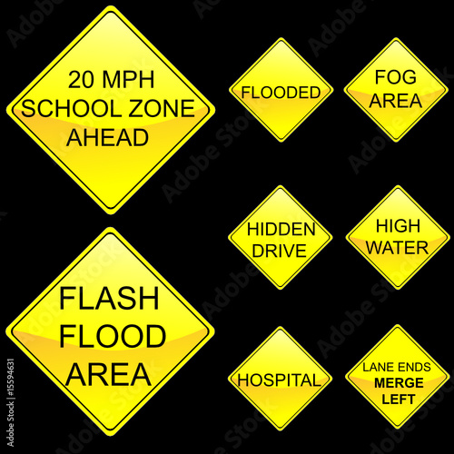 Eight Diamond Shape Yellow Road Signs Set 7