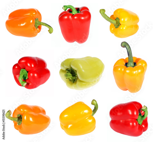 Red yellow orange green pepper. (isolated)
