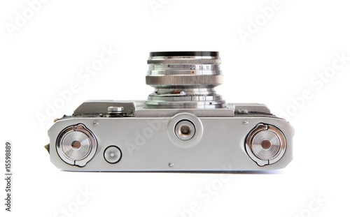 Vintage 35mm film rangefinder camera underside view isolated