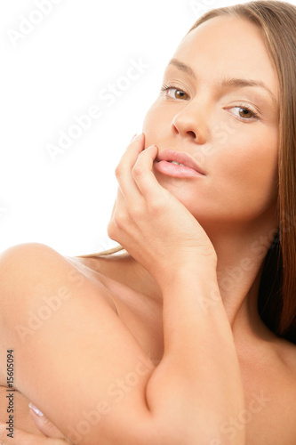 Portrait of beautiful sexy woman touching face