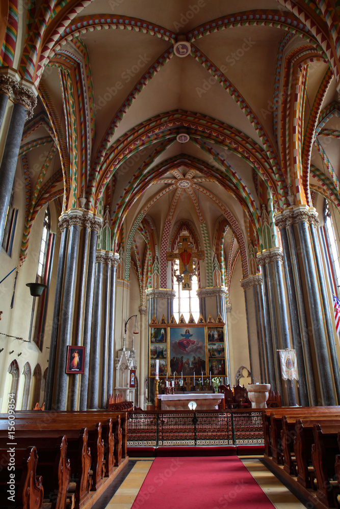 inside one of the gothic churches in budapest, hungary