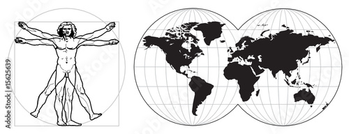 Leonardo's Vitruvian Man and map of the world