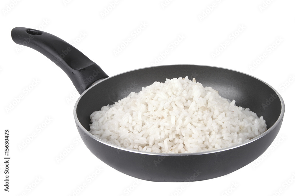 white rice on fry pan white rice on fry pan