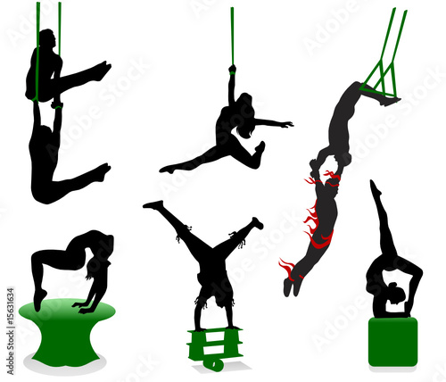 Silhouettes of circus performers. Acrobats and jugglers.