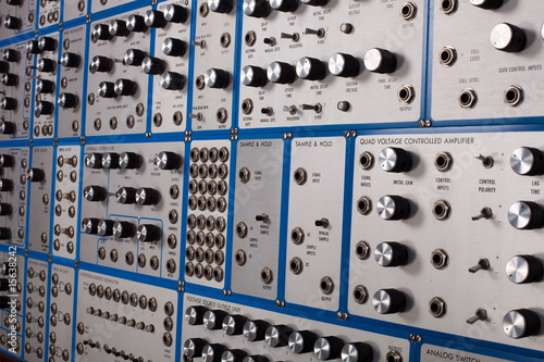 Canvas Print Vintage modular synthesizer - patch panel closeup