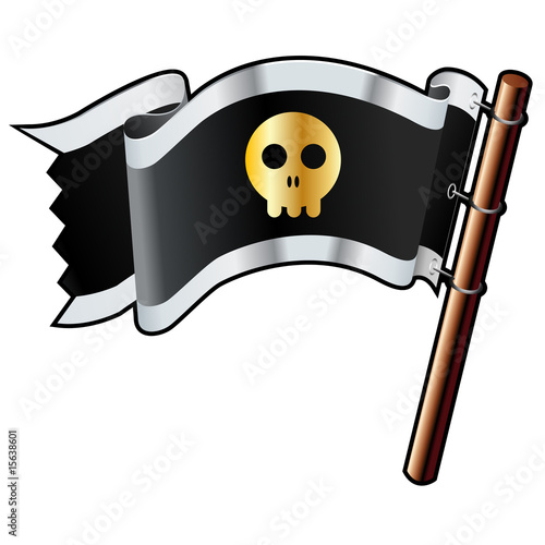 Skull icon on black, silver, and gold vector flag
