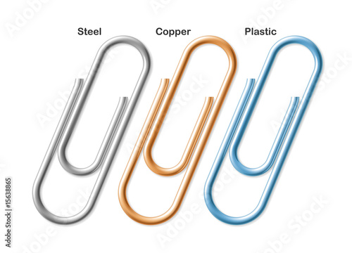 Steel, copper and plastic paper clips | Vector World series