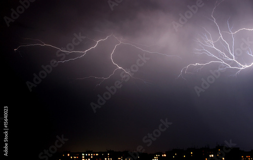 Lightning a thunderstorm, nightly cloudy sky