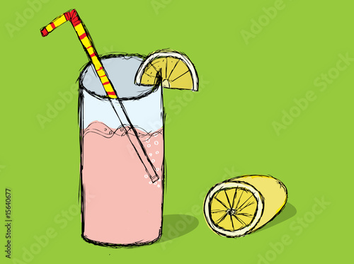 cocktail glass with yellow lemon and tube