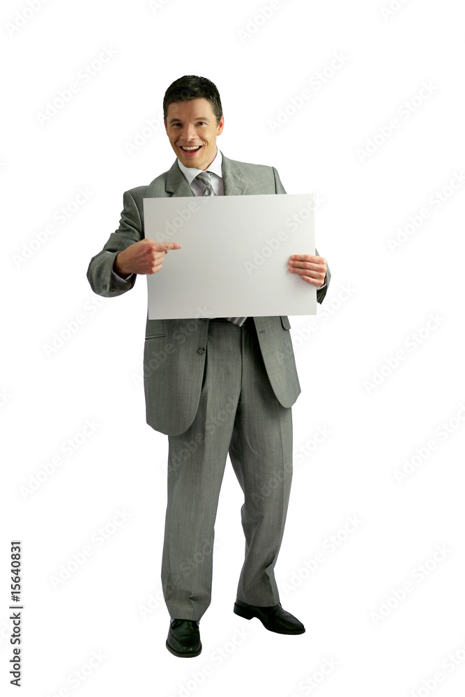 homme en costume avec pancarte pour message homme en costume avec pancarte pour message