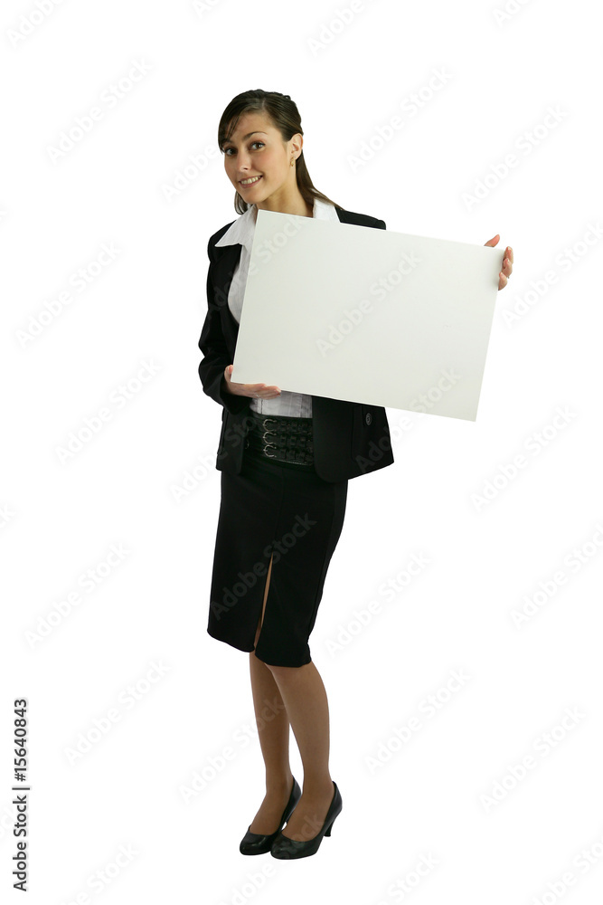Jeune commerciale avec pancarte pour message Jeune commerciale avec pancarte pour message