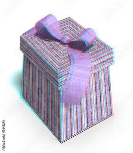 stereo rendering of a gift box. use a red blue google to see 3D photo