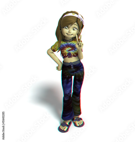 stereo rendering of a toon girl. use a red-blue specs for 3d