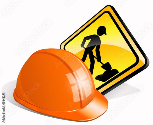 Construction helmet + man at work