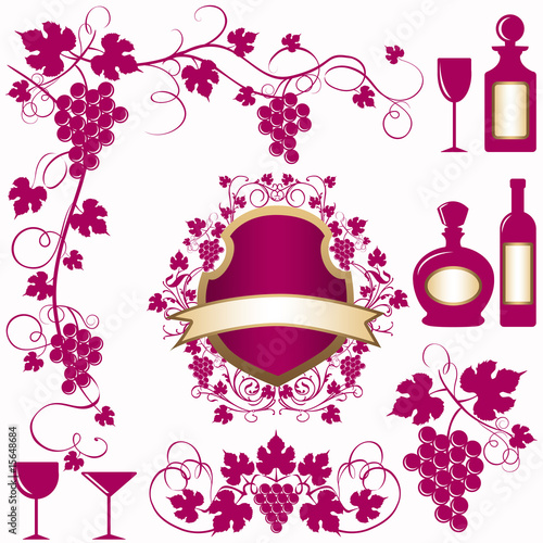 Obraz na plátně Grape & wine decorations