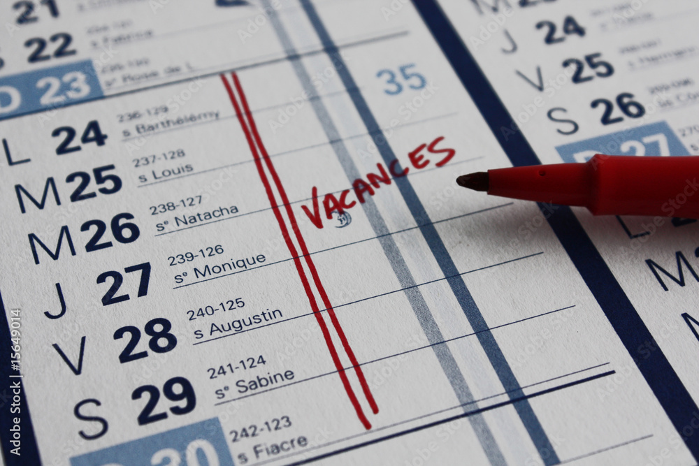 Semaine de vacances inscrite sur le calendrier Semaine de vacances inscrite sur le calendrier