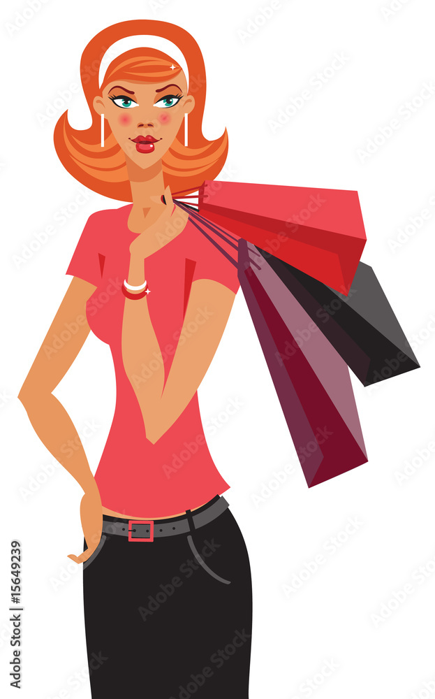 Shopaholic. Vector illustration of beautiful fashion girl
