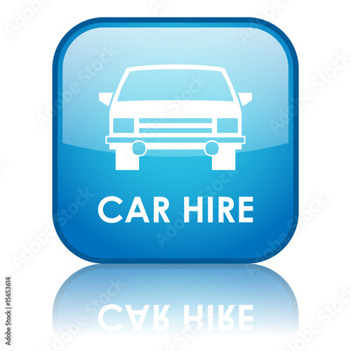 Square "CAR HIRE" button with reflection (blue)