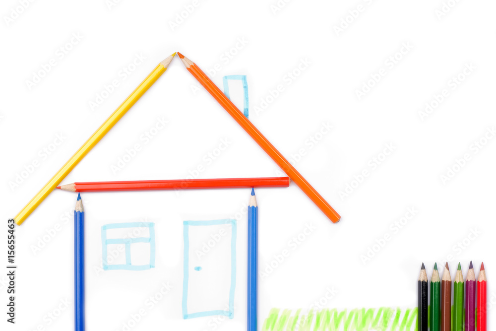 House from color pencils. Isolated on white background. House from color pencils. Isolated on white background.
