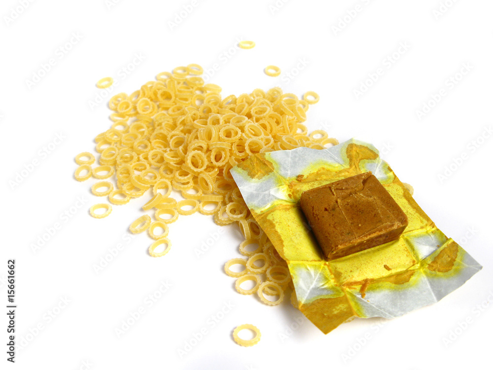 Pasta to Soup with a block of a dehydrated flavor Pasta to Soup with a block of a dehydrated flavor